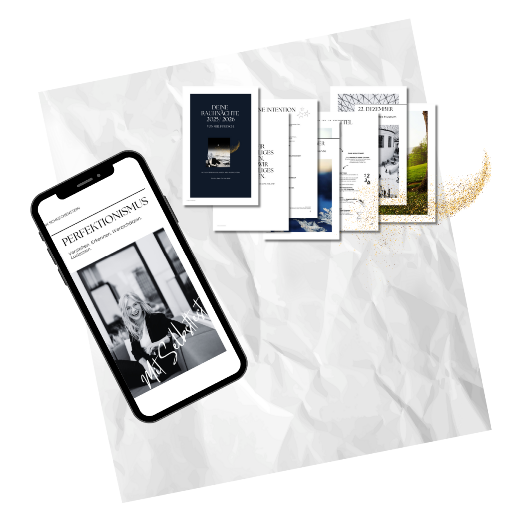 Digitale Kurs- und Workbookmaterialien von Larissa von Schreckenstein zu Stress, Selbstregulation, Perfektionismus, Rauhnächten und innerer Klarheit