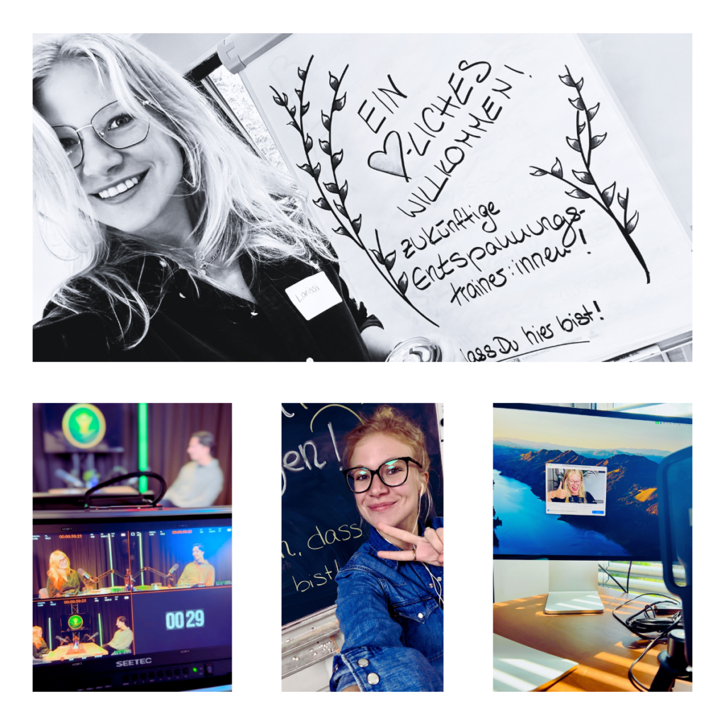 Larissa von Schreckenstein in unterschiedlichen Arbeitsbereichen wie Training, Gruppenarbeit, Unternehmen und neurodiversitätssensibler Wissensvermittlung