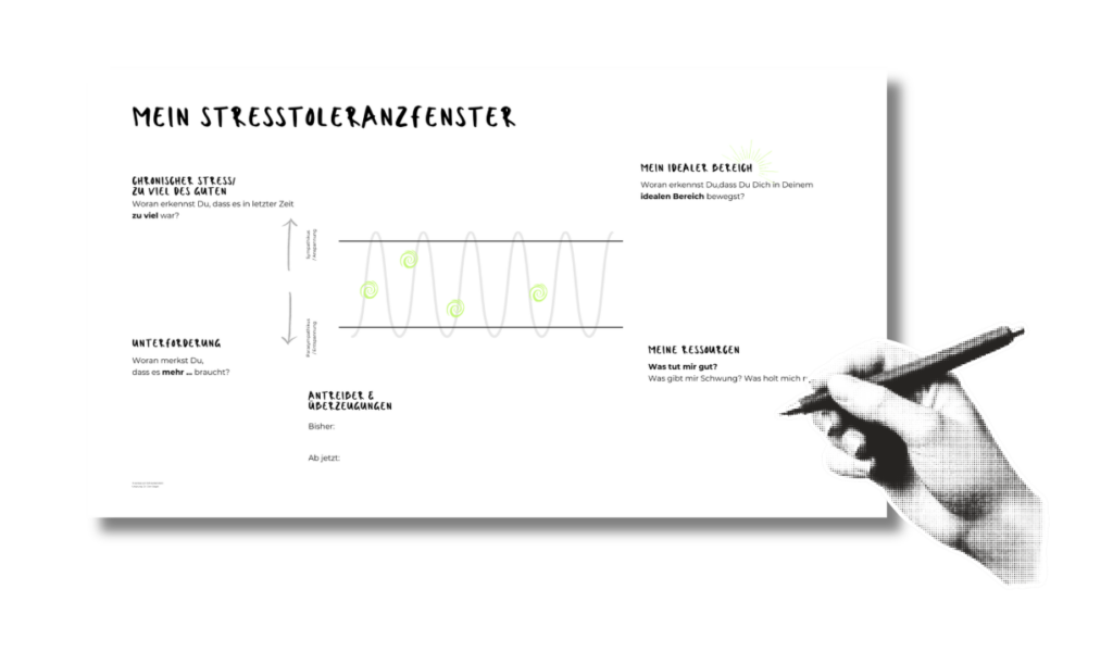 Beispielansicht des Arbeitsblatts Stresstoleranzfenster mit grafischer Darstellung des idealen Aktivierungsbereichs