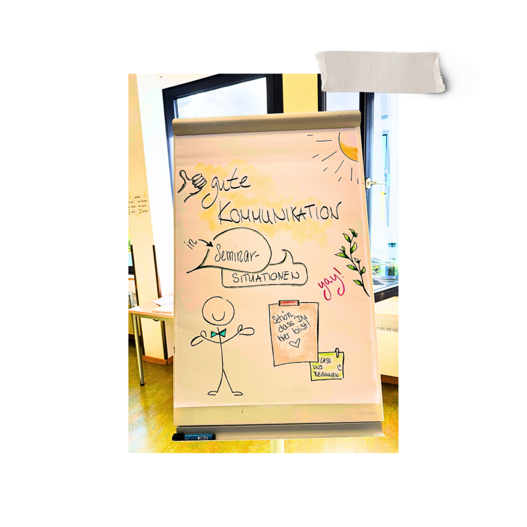 Flipchart zum Workshop „Gute Kommunikation in Seminarsituationen“ für Dozierende